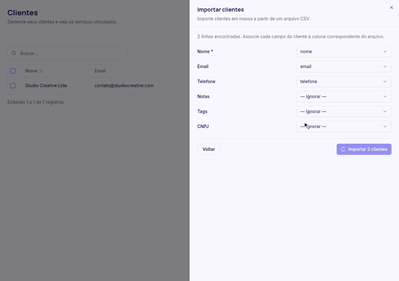 GIF: clicando em Importar e visualizando o resultado