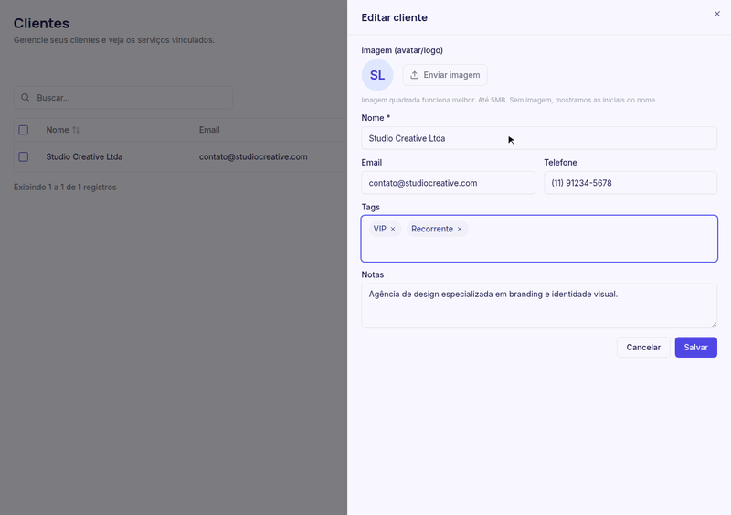 GIF: clica em Salvar e as tags aparecem na listagem