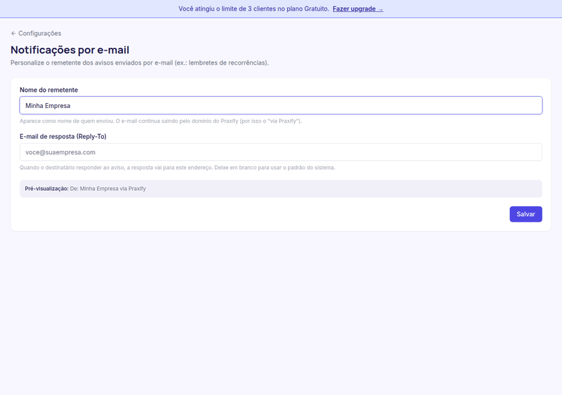 GIF preenchendo o nome e o e-mail de resposta e salvando