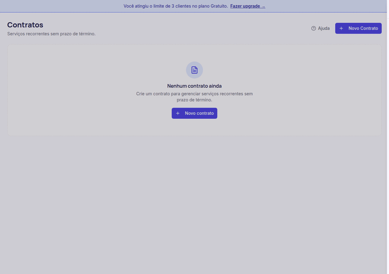 Criação de um contrato com nome, cliente e descrição
