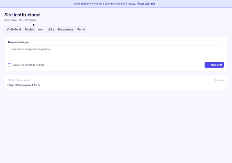 Preenchendo e registrando uma atualização de progresso no projeto
